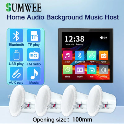 Mini 4 inch Touch Screen 4*25W power Stereo Music Panel System Bluetooths sound in Wall Amplifier Home Audio 8Ω Ceiling Speakers